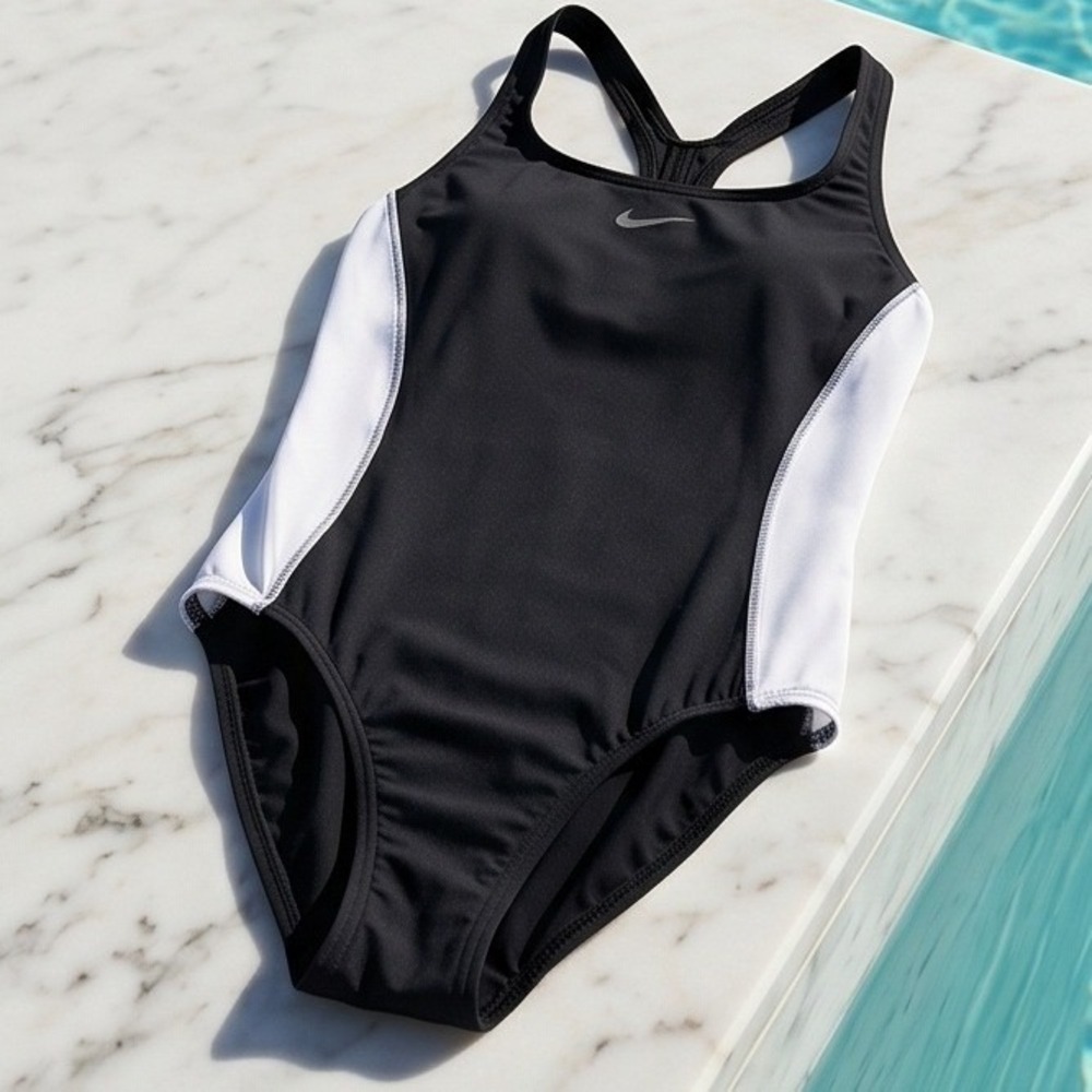 Nike Swim XL Women Colorblock One Piece Swimsuit Black White NWT‎ RV$88